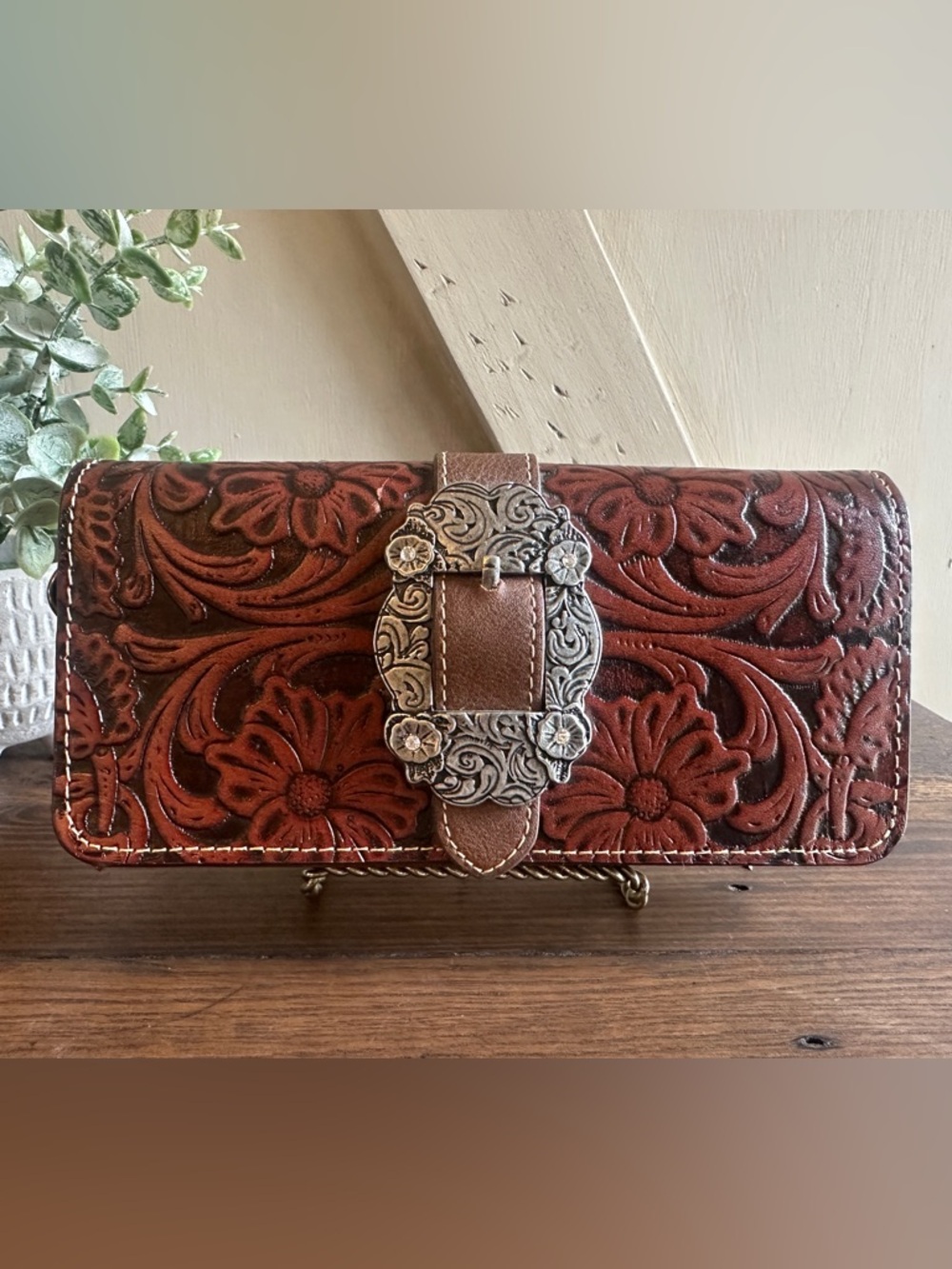 Trinity Ranch Tooled Leather Wallet Clutch Western Buckle